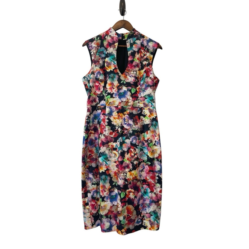 Black Halo Floral Wiggle Midi Dress Body Con Easter Spring Size 12 Work Office